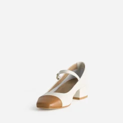 Babies bicolores beige et cognac cuir