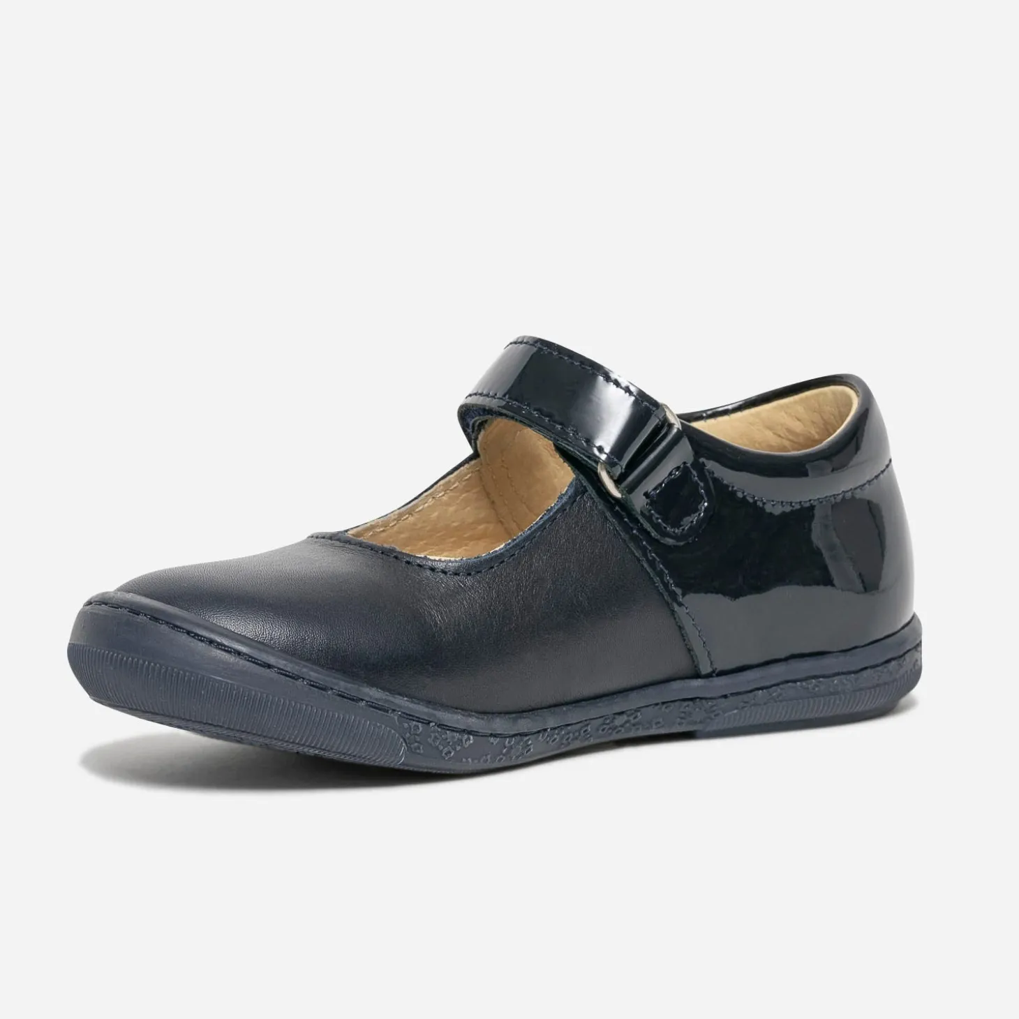 Babies bleu marine en cuir et verni