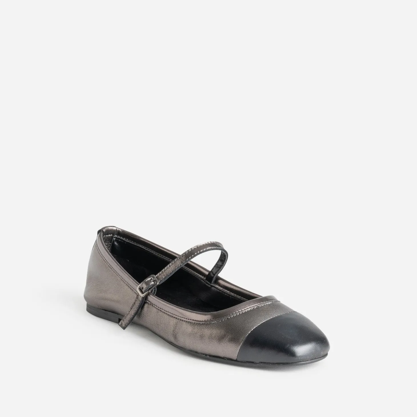 Babies gris métallisé cuir bout noir
