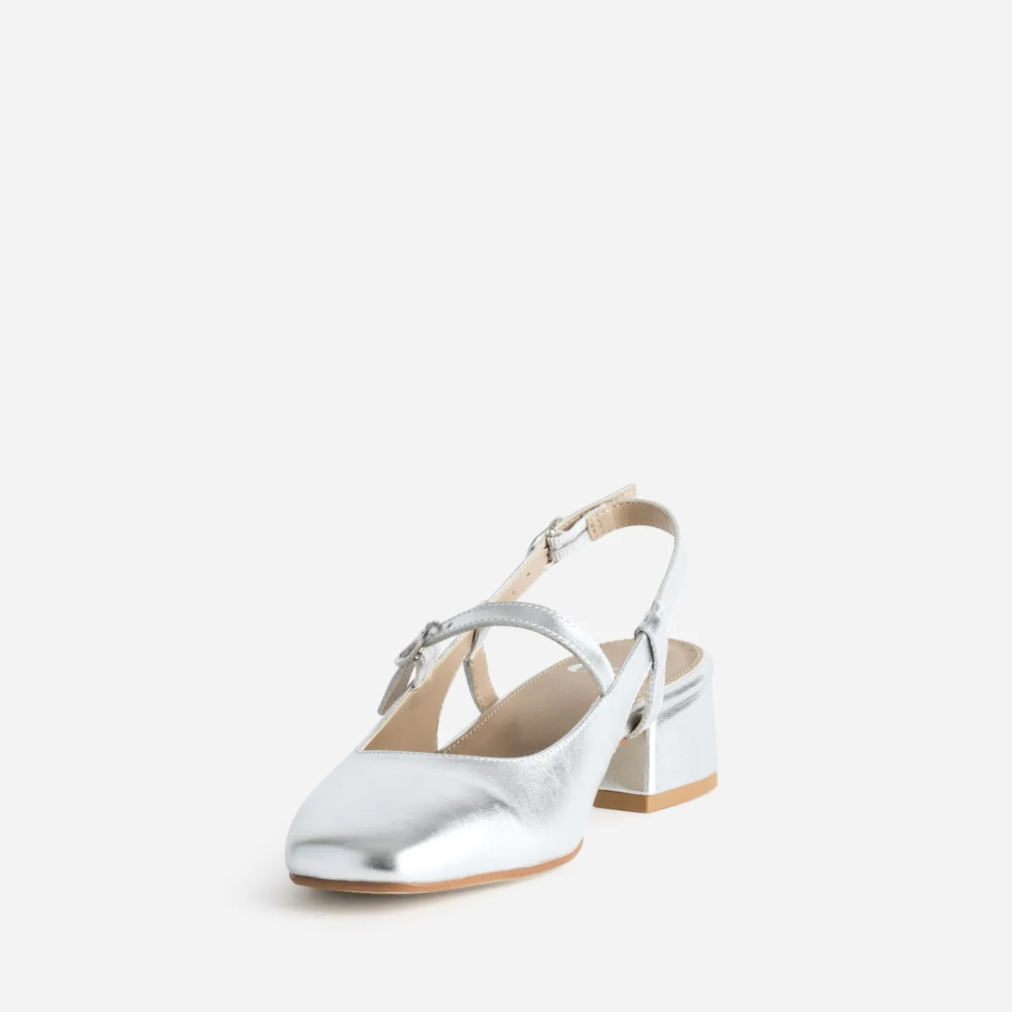 Babies slingback argent en cuir lisse