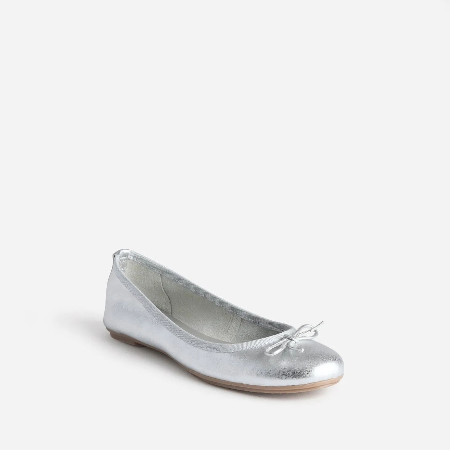 Ballerine argentée en cuir à petit nœud