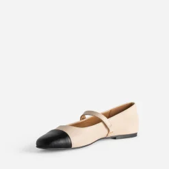 Ballerine beige bout noir à bride