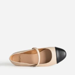 Ballerine beige bout noir à bride