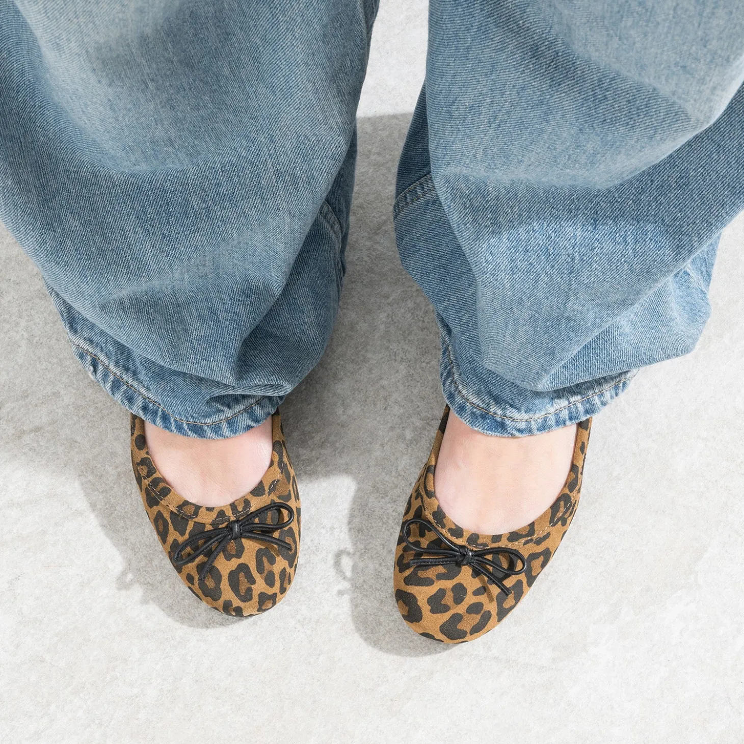 Ballerine camel cuir velours motif léopard