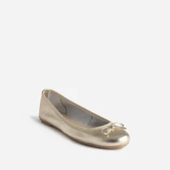 Ballerine dorée en cuir avec nœud