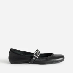 Ballerine noire en cuir avec bride à œillet