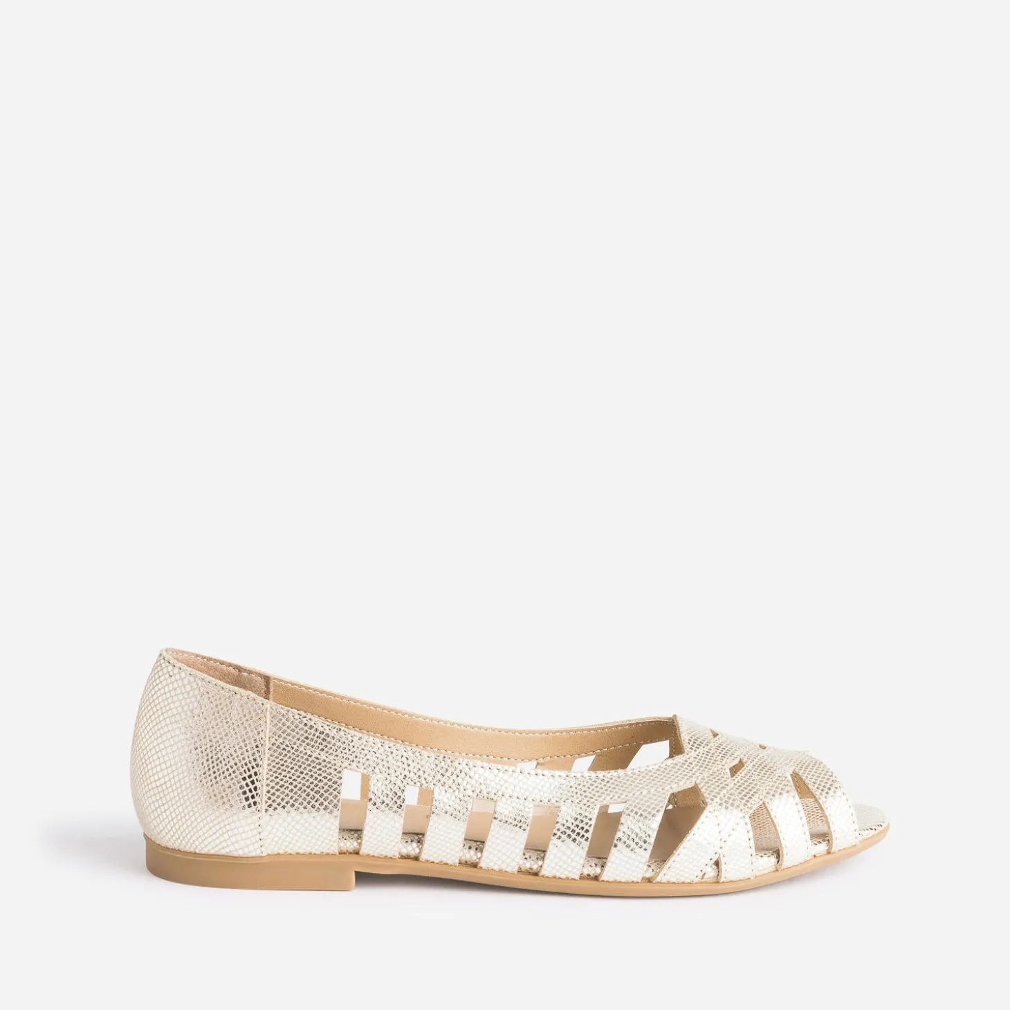 Ballerine open-toe or en cuir effet python