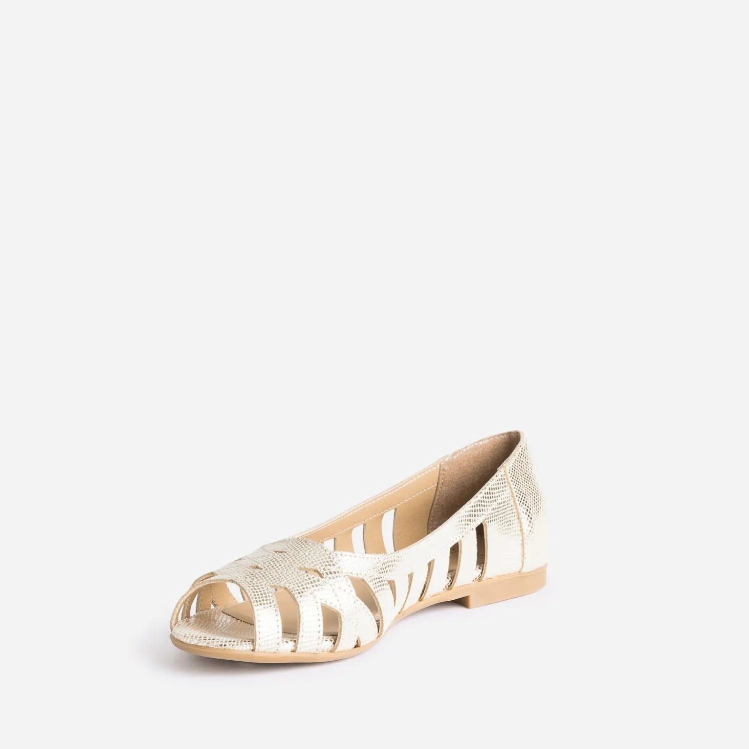 Ballerine open-toe or en cuir effet python