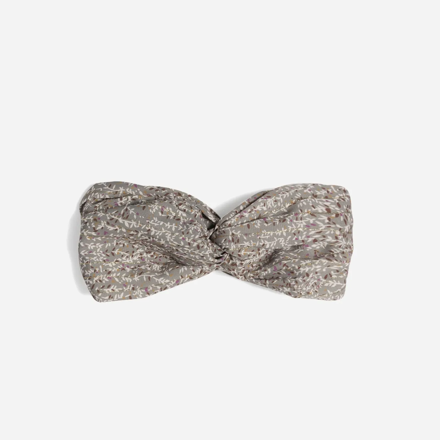 Bandeau vert sauge imprimé floral à rayures dorées