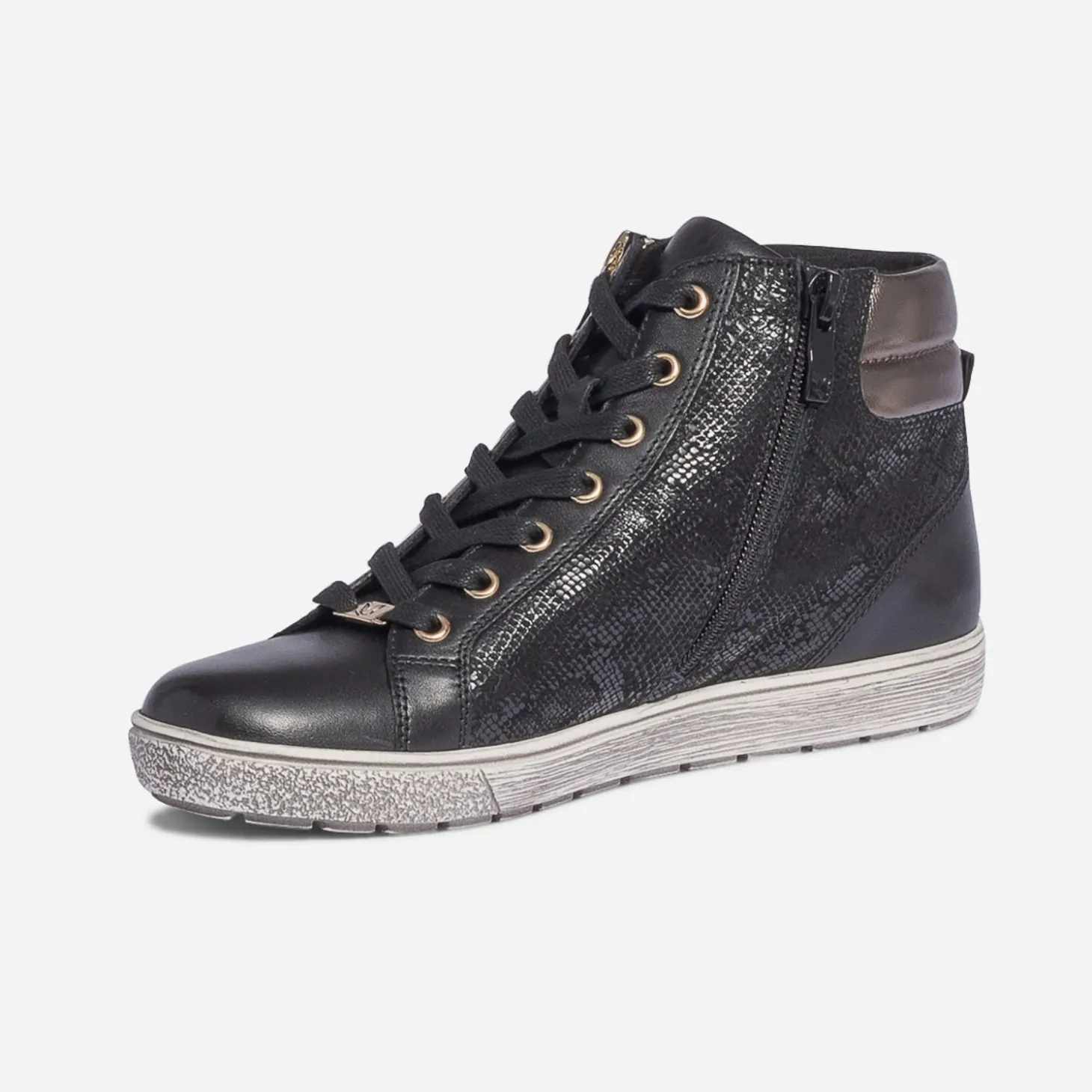 Basket CAPRICE noire en cuir effet python