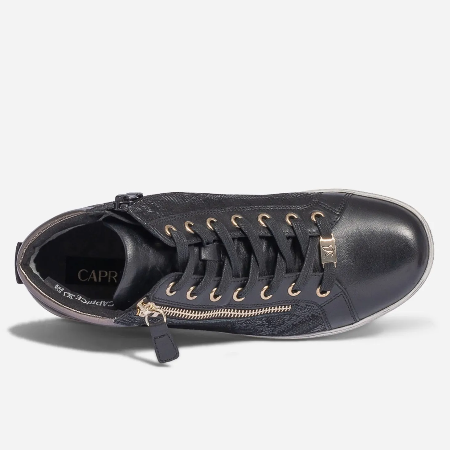 Basket CAPRICE noire en cuir effet python