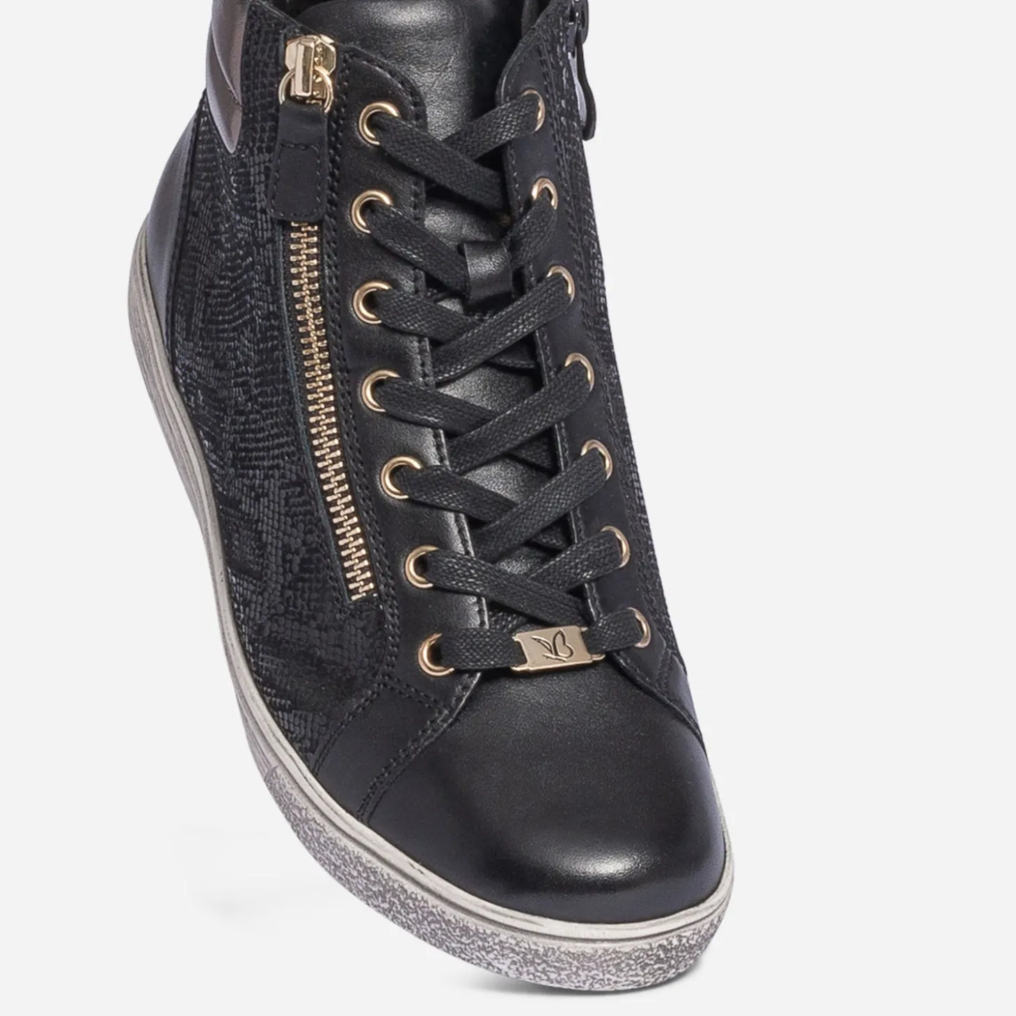Basket CAPRICE noire en cuir effet python