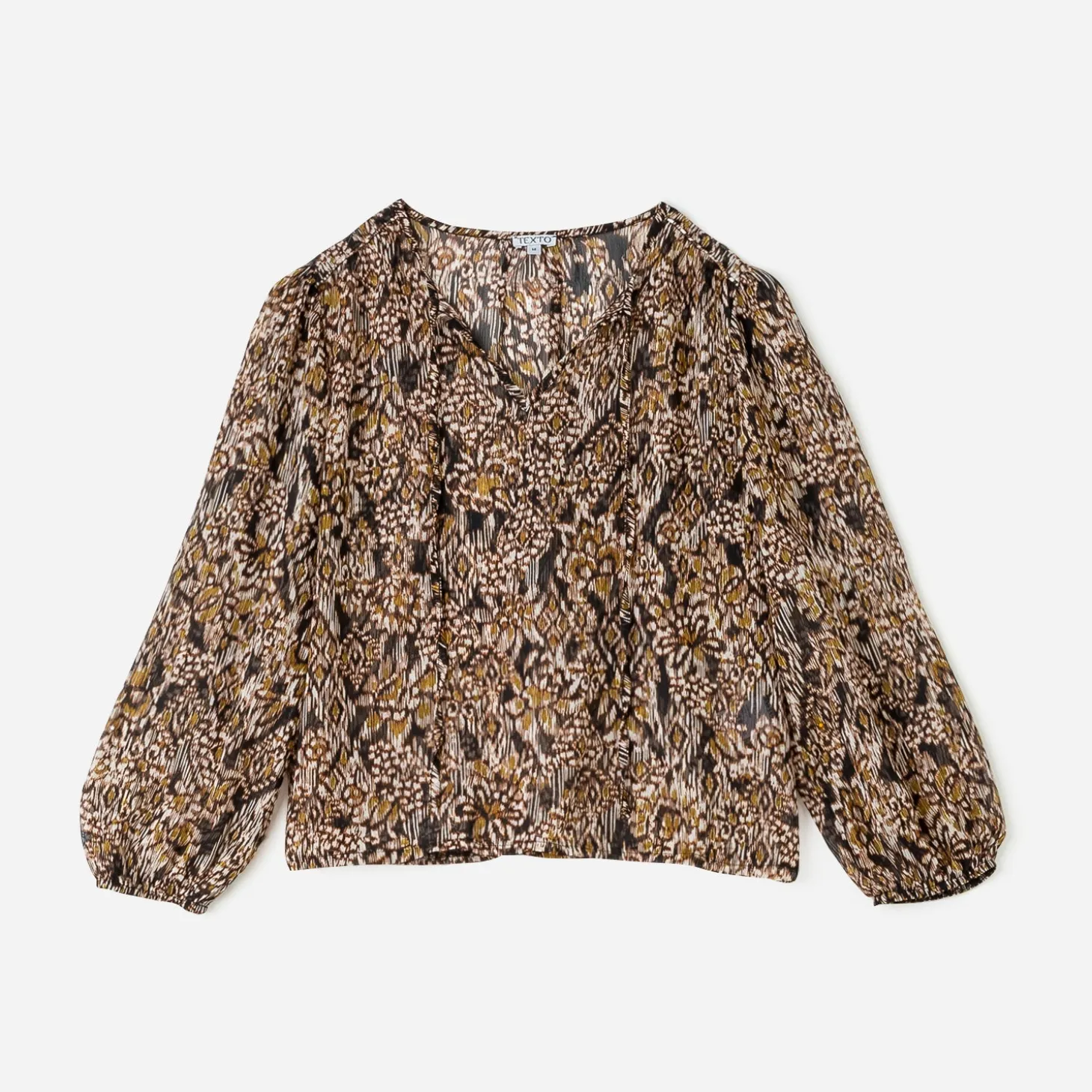 Blouse TEXTO marron à imprimé ethnique floral