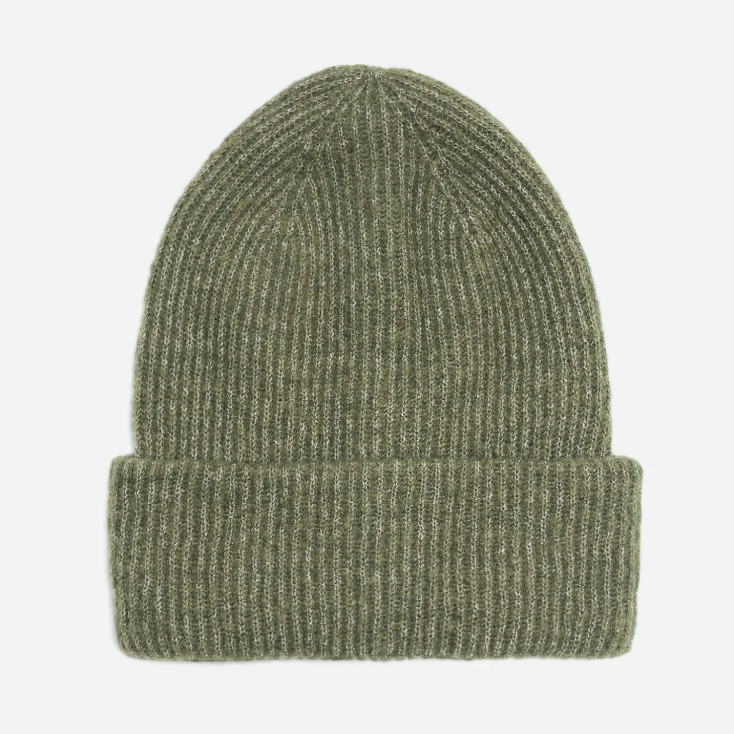 Bonnet kaki en maille côtelée à revers
