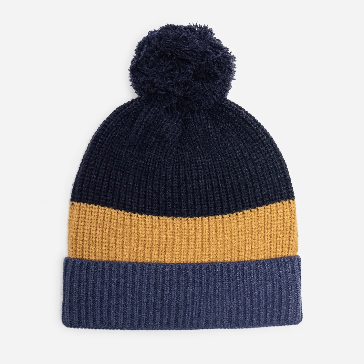 Bonnet marine, camel, bleu à pompon