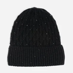 Bonnet TEXTO noir tricot brodé strass noirs
