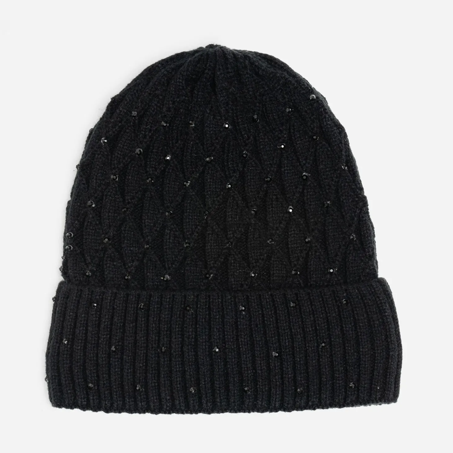 Bonnet TEXTO noir tricot brodé strass noirs