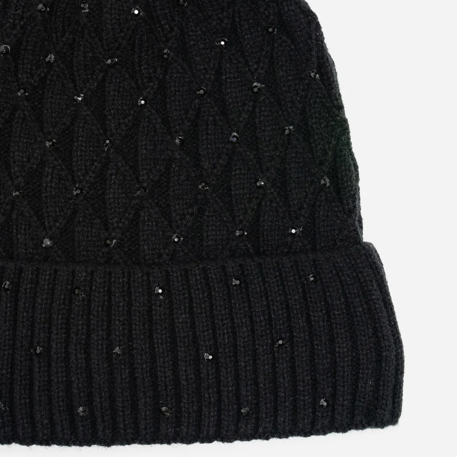 Bonnet TEXTO noir tricot brodé strass noirs