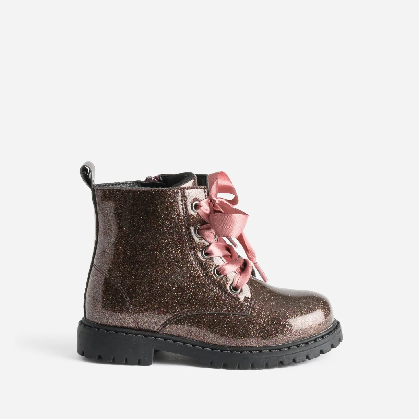 Boots à lacet BUGGY rose pailleté à lacet ruban