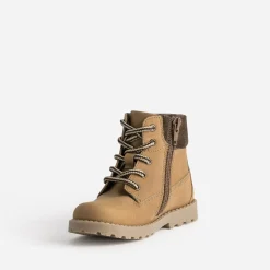Boots à lacet éco-conçu camel cuir nubuck bord textile marron