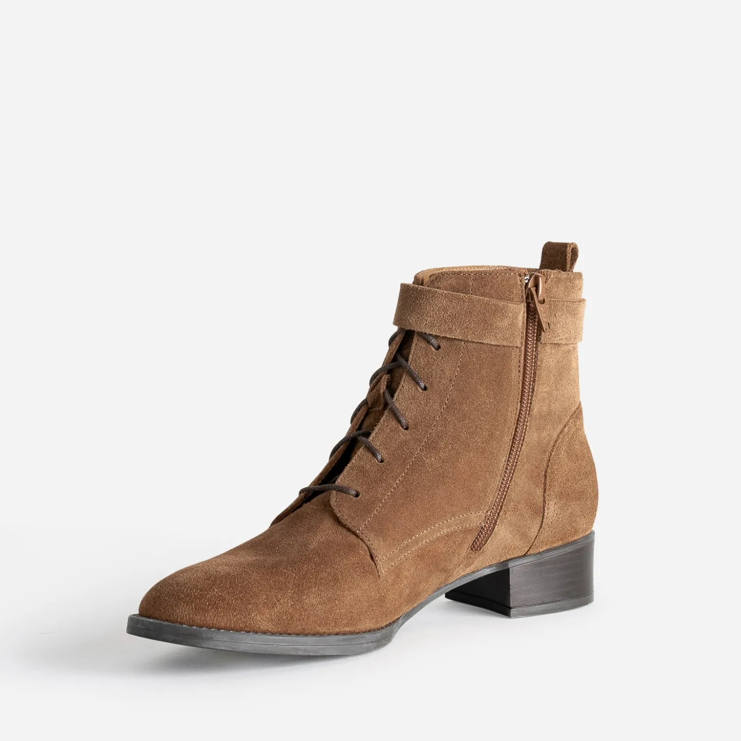 Boots à lacet ERAM FLEX camel cuir velours