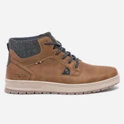 Boots à lacet marron avec col textile