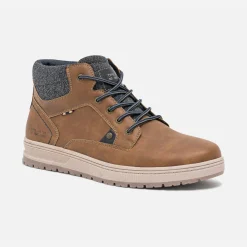 Boots à lacet marron avec col textile