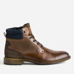 Boots à lacet marron bi-matière