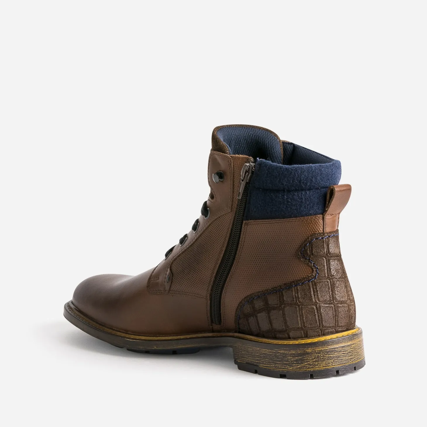 Boots à lacet marron bi-matière