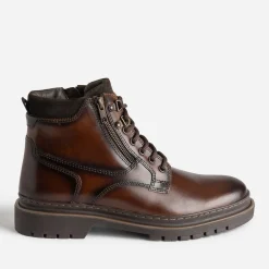 Boots à lacet marron en cuir semelle crantée
