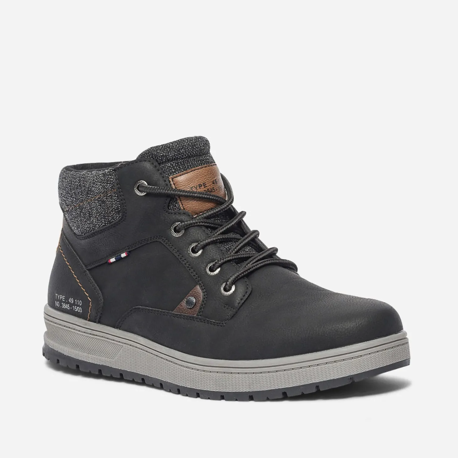 Boots à lacet noir avec col textile