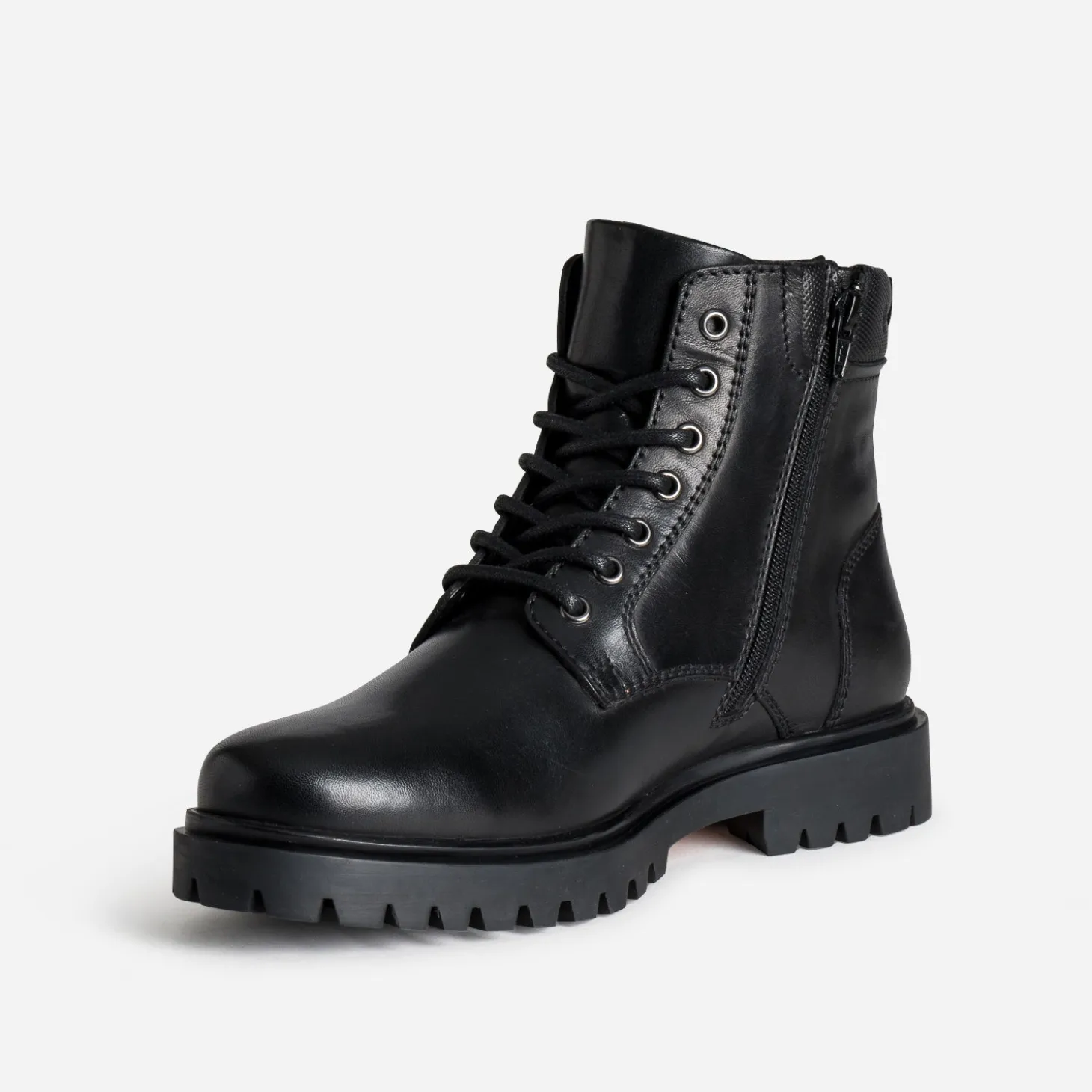 Boots à lacet noir cranté en cuir