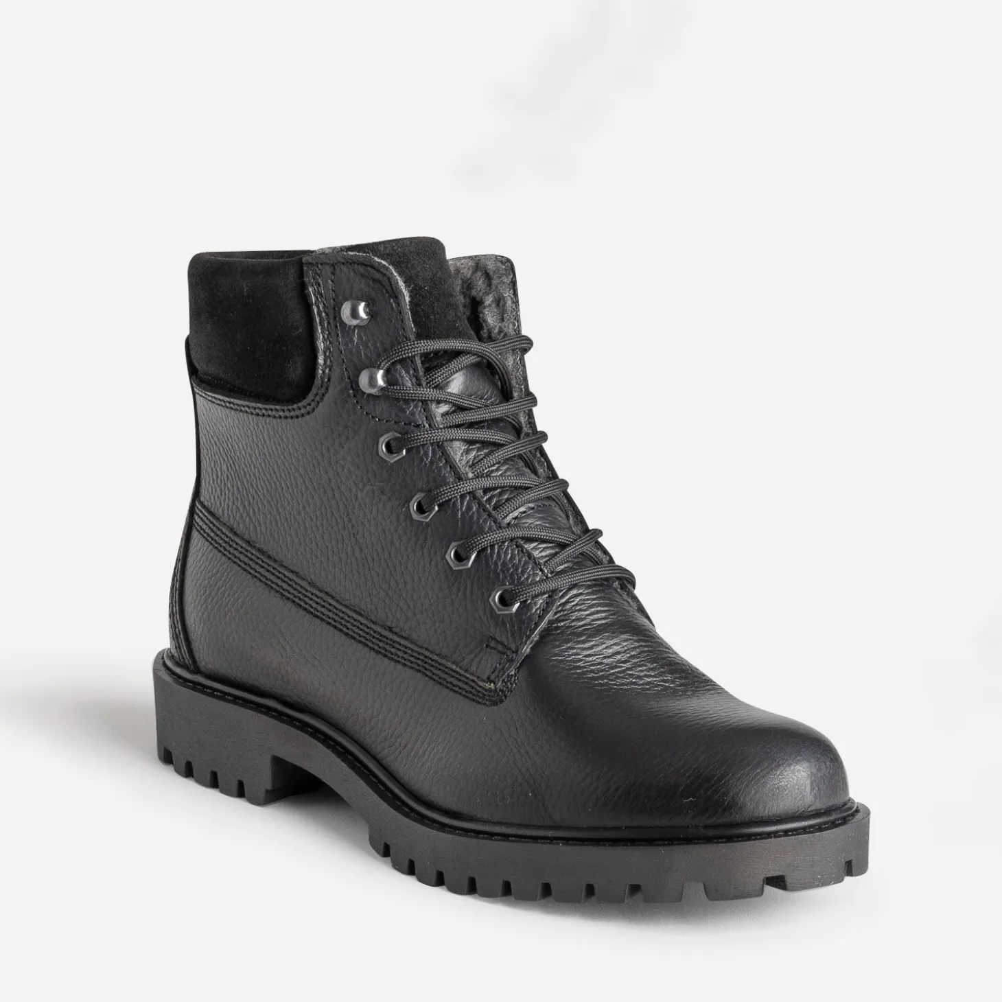 Boots à lacet noir cuir fourré