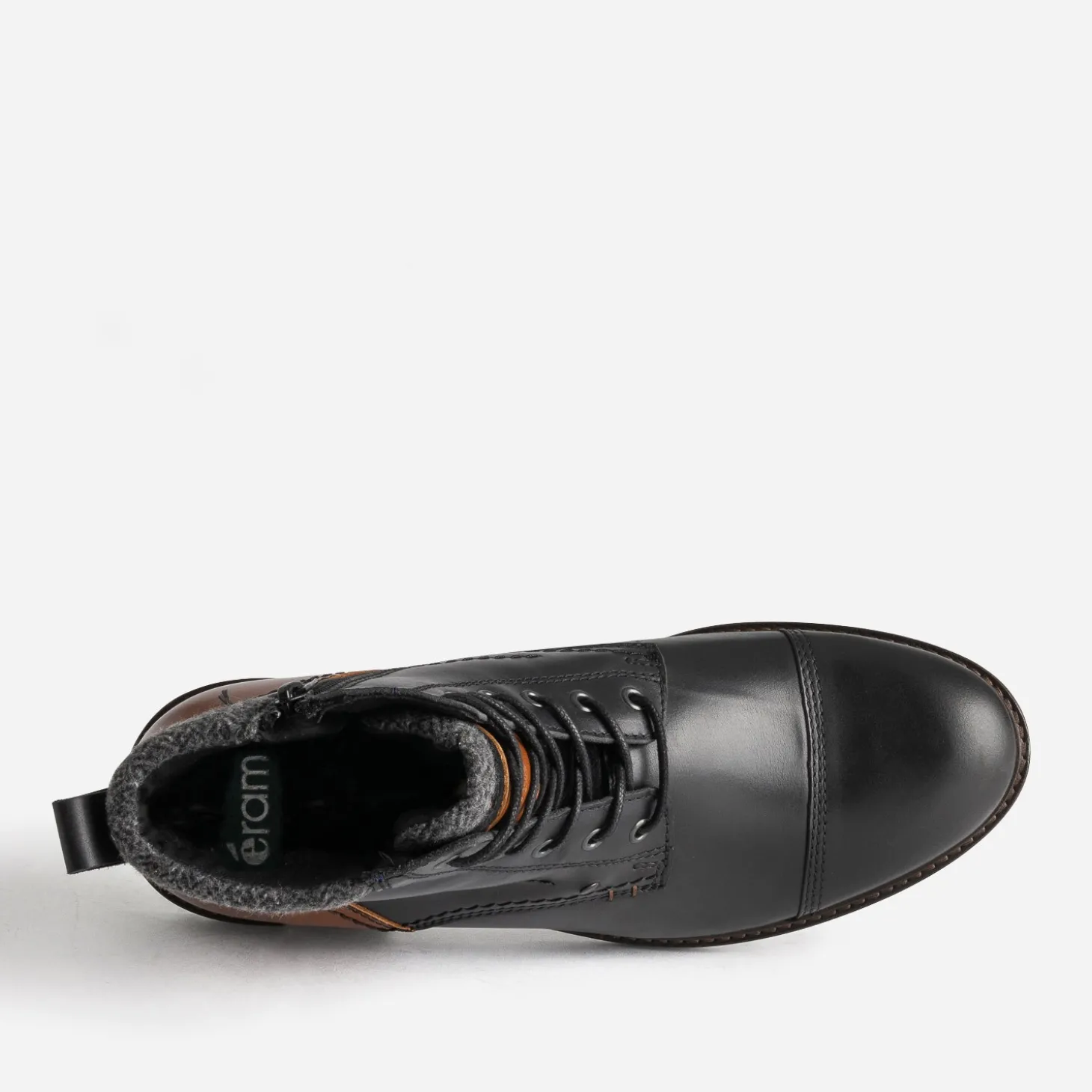 Boots à lacet noir et cognac en cuir
