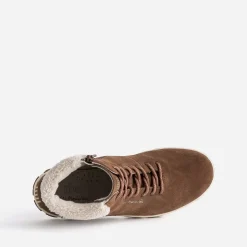 Boots à lacet TBS camel en cuir velours fourré