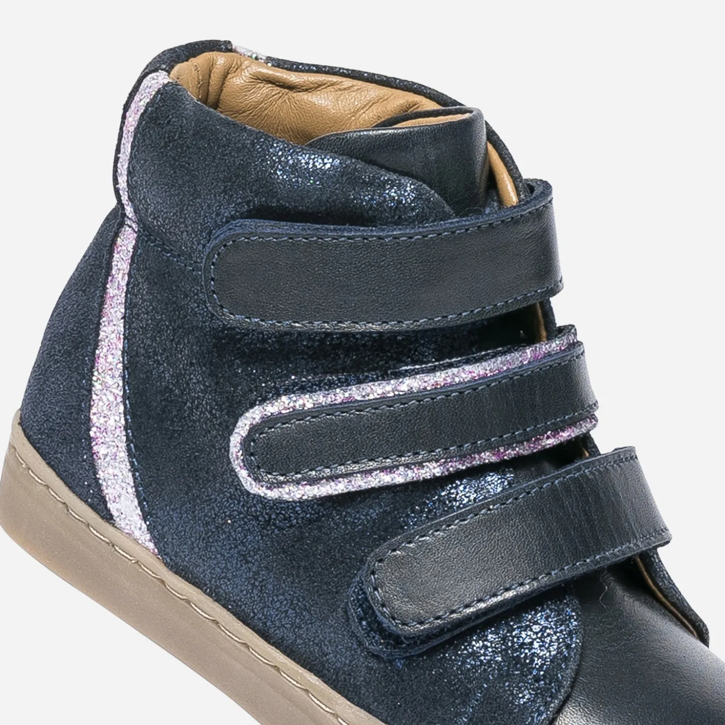 Boots BUGGY bleu marine en cuir à scratchs