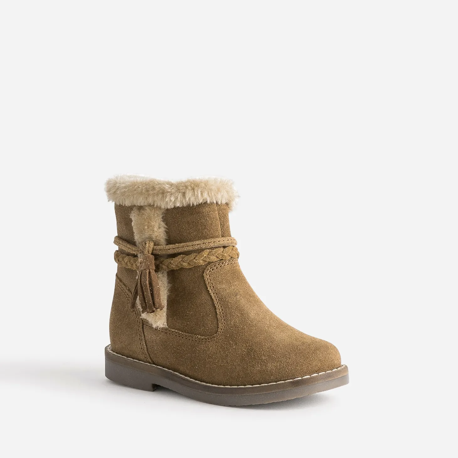 Boots BUGGY camel en cuir velours bord fourré