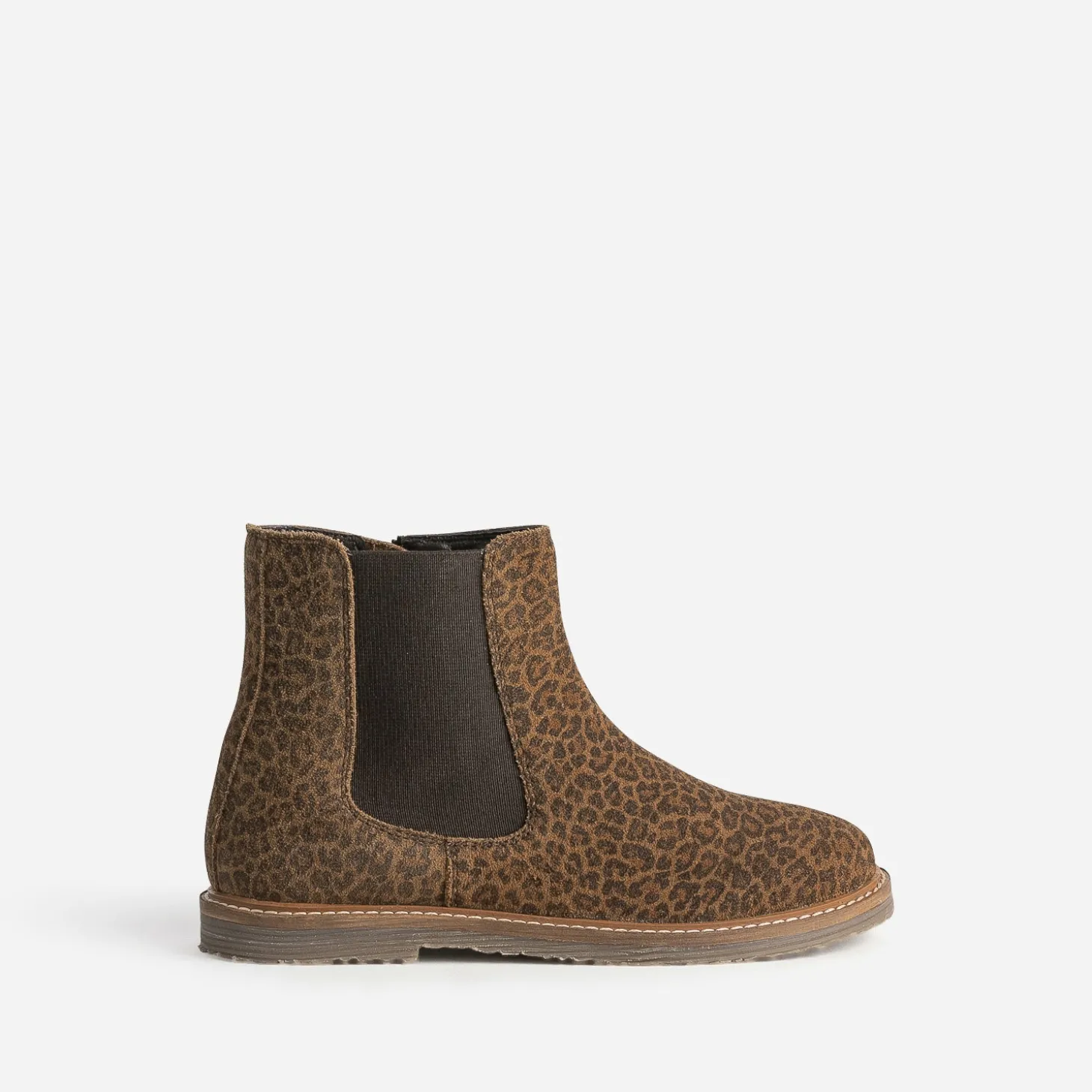Boots BUGGY marron cuir velours motif léopard