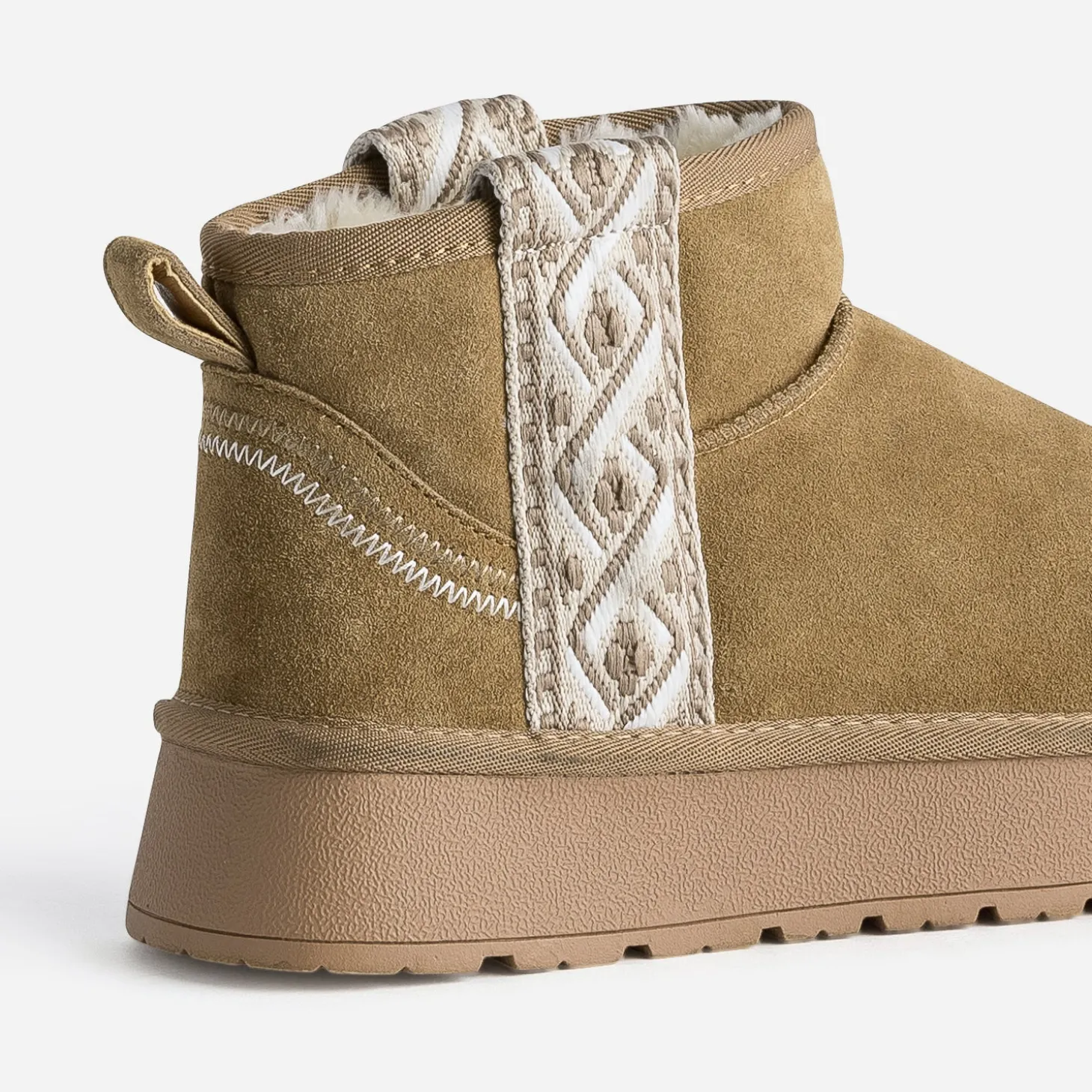 Boots camel cuir velours fourré à plateforme