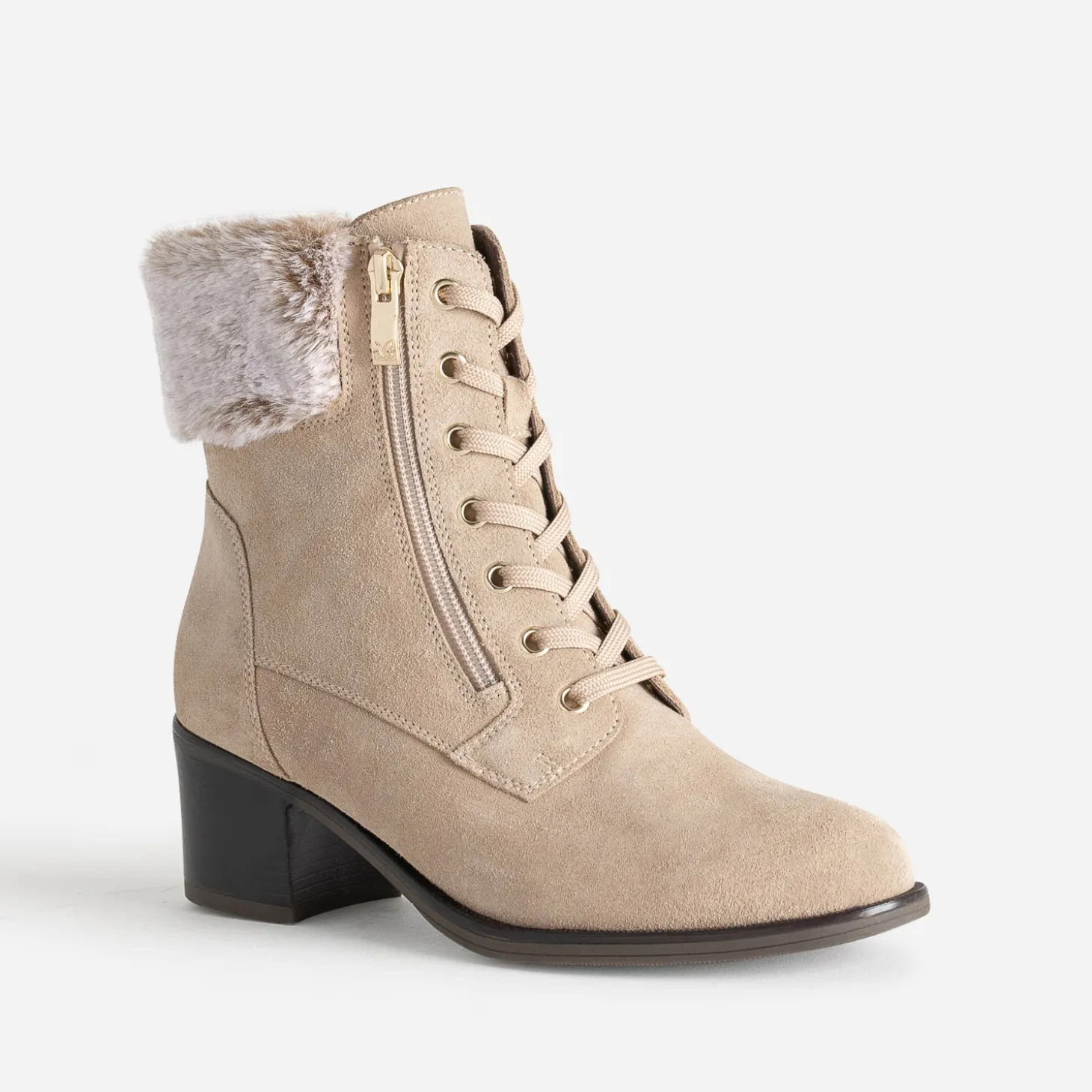 Boots CAPRICE beige cuir velours