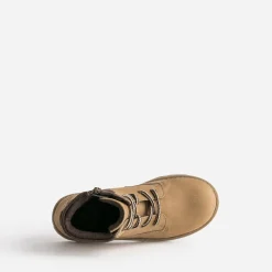 Boots éco-conçu BUGGY camel en cuir et textile marron