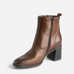 Boots cognac éco-conçu en cuir détails surpiqûres