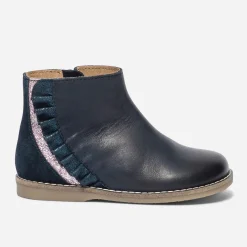 Boots marine en cuir à volant