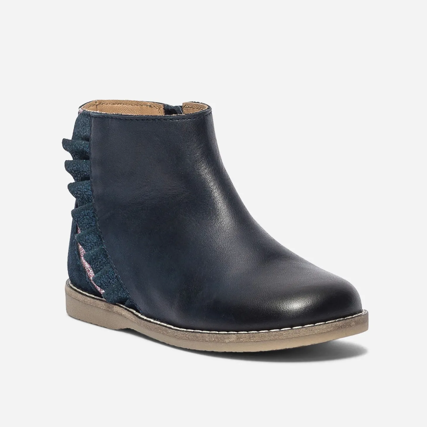 Boots marine en cuir à volant