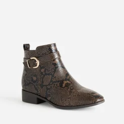 Boots marron effet python avec bride cheville