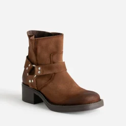 Boots motard TEXTO marron cuir velours