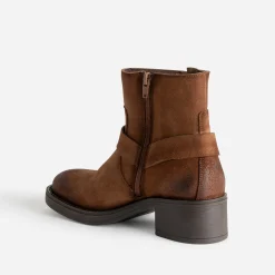 Boots motard TEXTO marron cuir velours