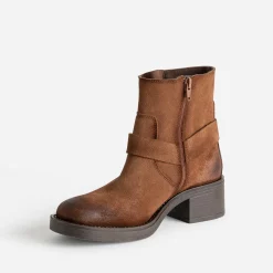 Boots motard TEXTO marron cuir velours