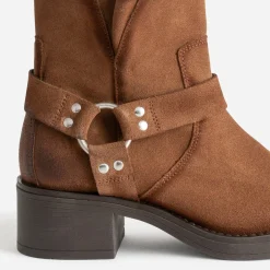 Boots motard TEXTO marron cuir velours