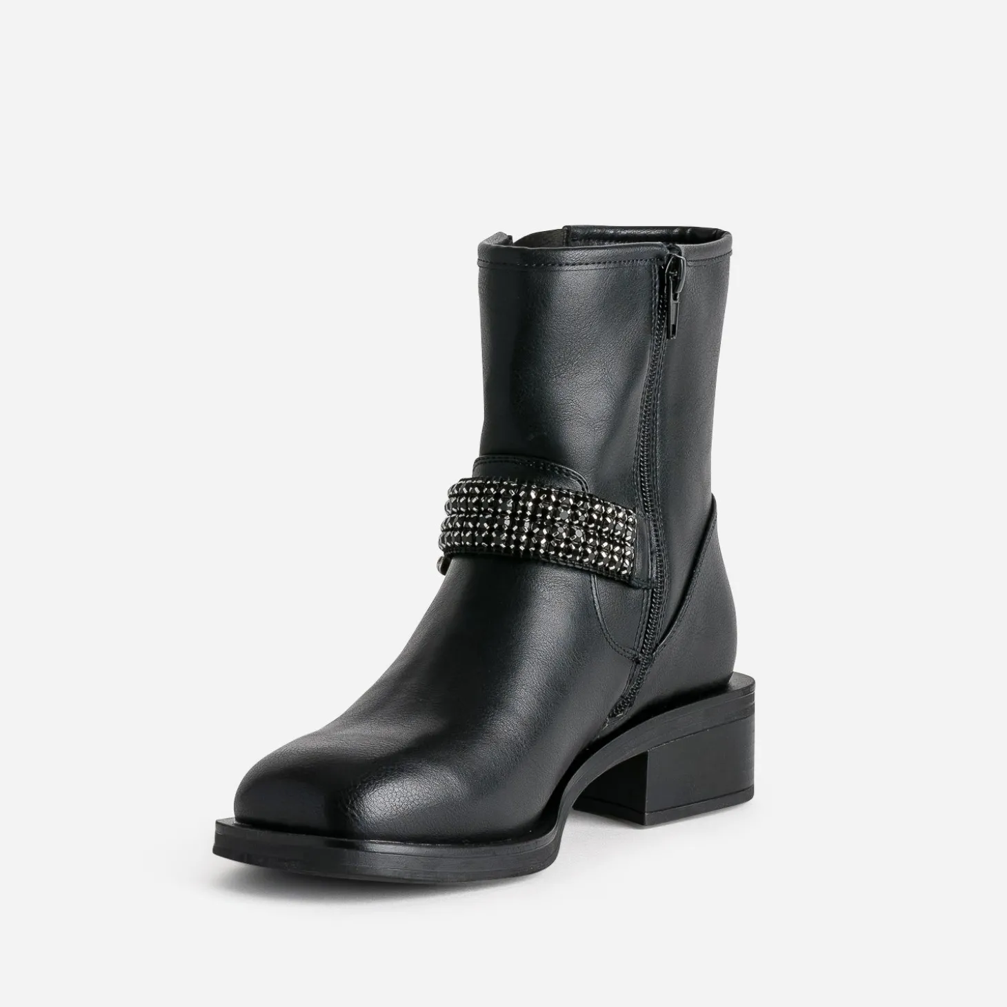 Boots motard TEXTO noir bride décor strass